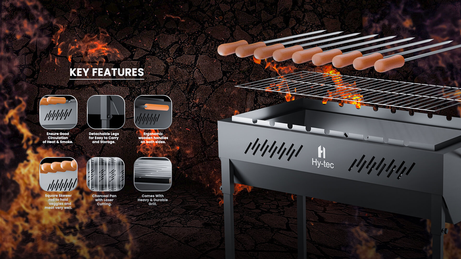 Traveler Foldable Charcoal Barbeque Grill with 8 Skewers & Charcoal Tray